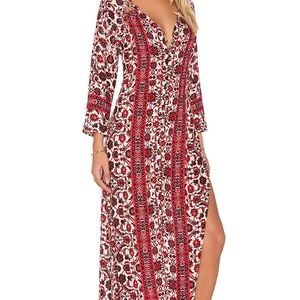 Gypsy05 Morrocan Print Red Maxi with side slits